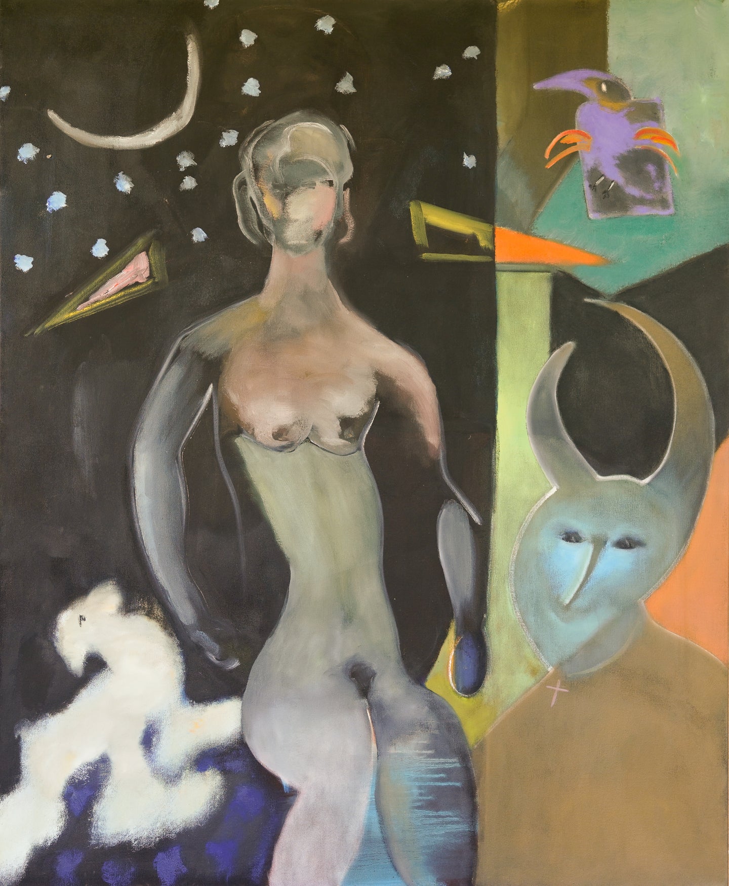 Woman, Poodle, Satyr & Bird 48 x 58