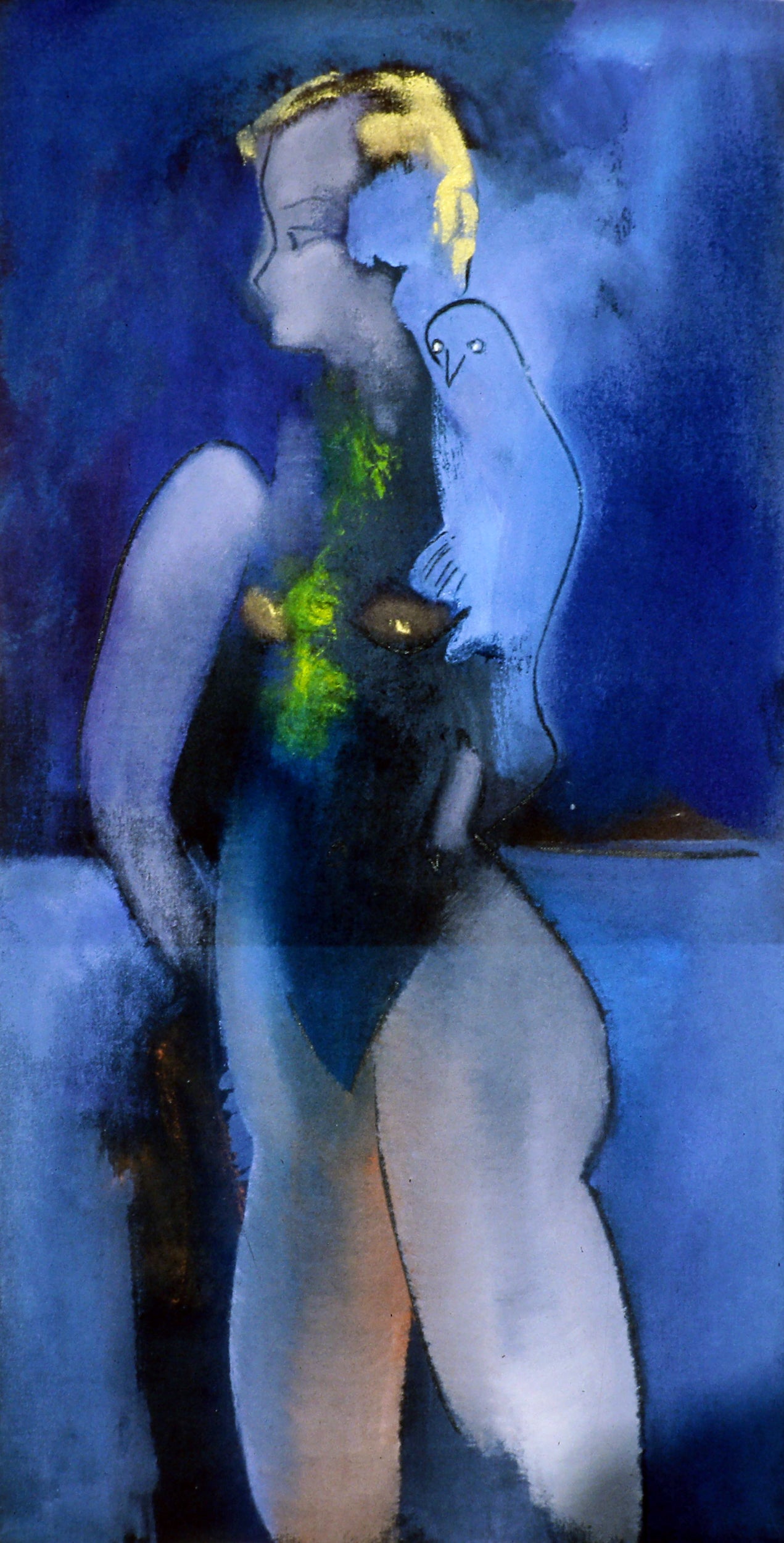 AA - Girl with Bird at Night © 1998 28 x 14  Fine Art Print